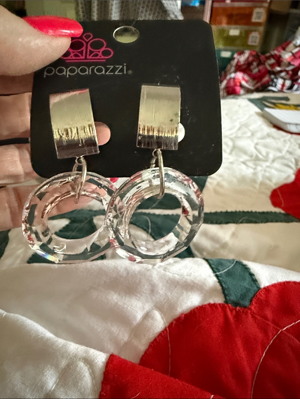 NWT Paparazzi Silver & Acrylic Hoop Drop Clipped Earrings 2” very comfortable